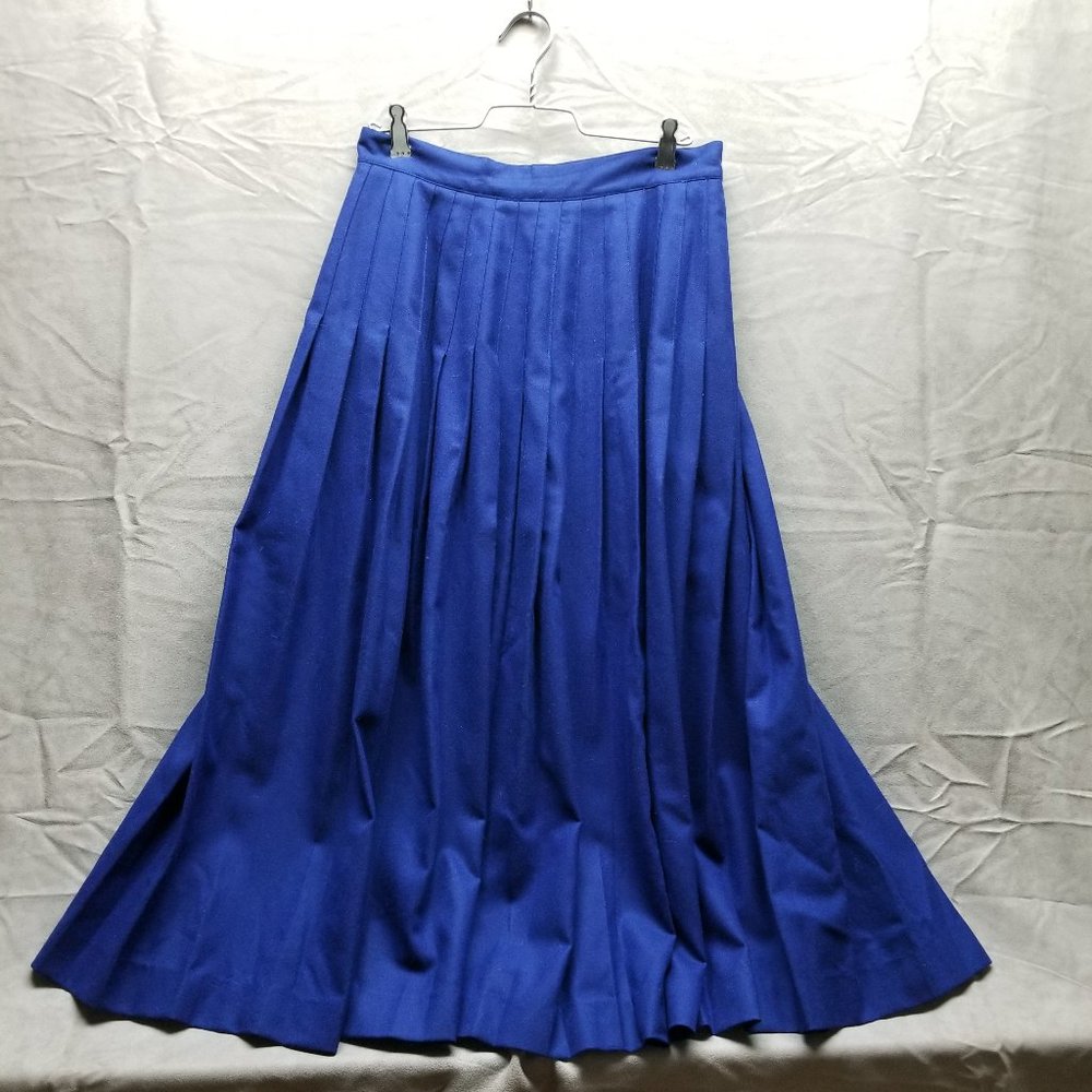 Vintage Royal Blue Pleated Wool Skirt Size 10